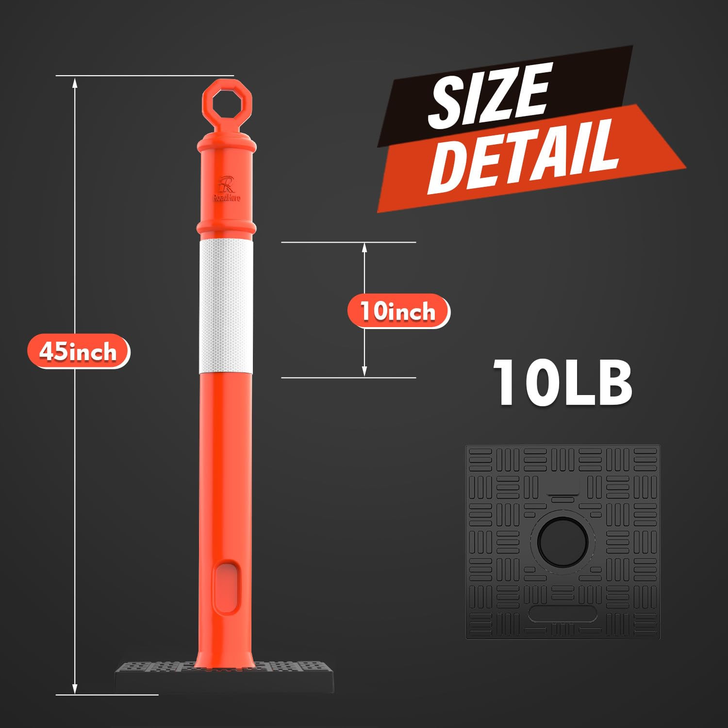 45 Inch Delineator Post with Base, Portable Orange Traffic Delineator Posts Cone