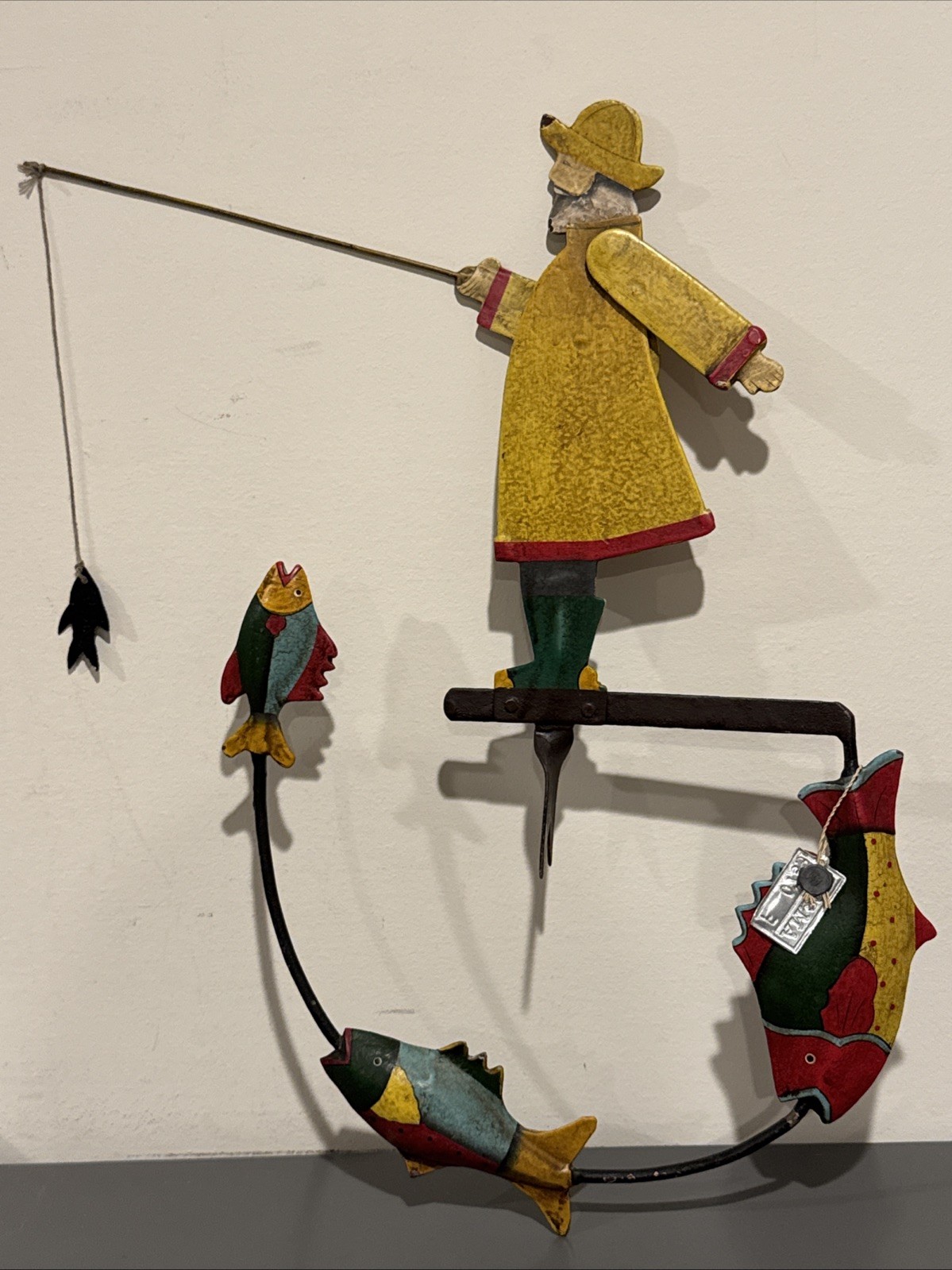 Fisherman Nautical Sky Hook Fishing 18" Fish Teeter Totter Tin Balance Folk Art