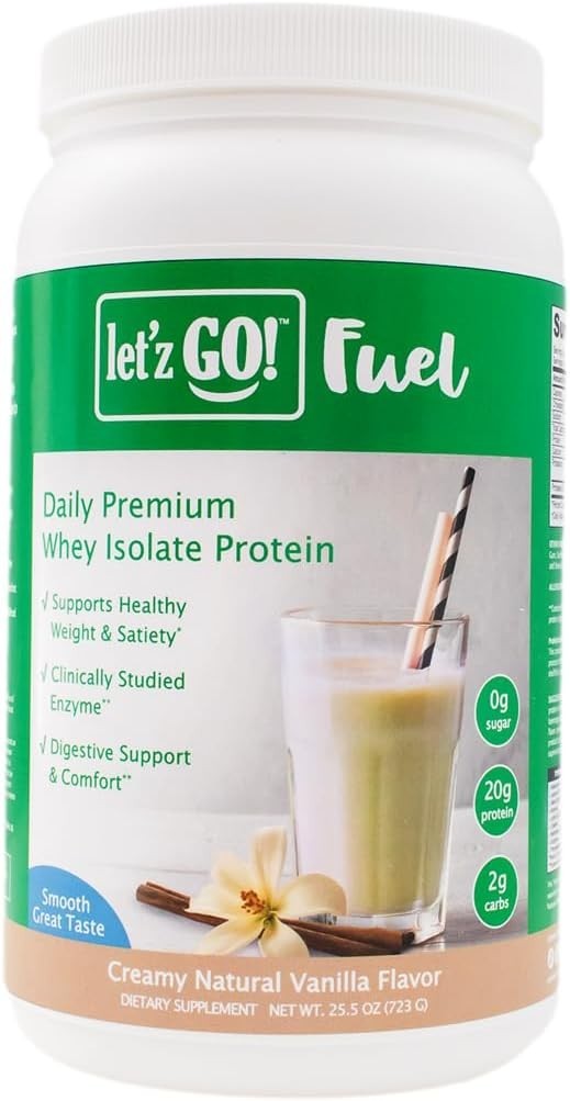 Let’z Go Whey Isolate Protein Powder Vanilla – Digestive Enzymes, No Sugar 30srv