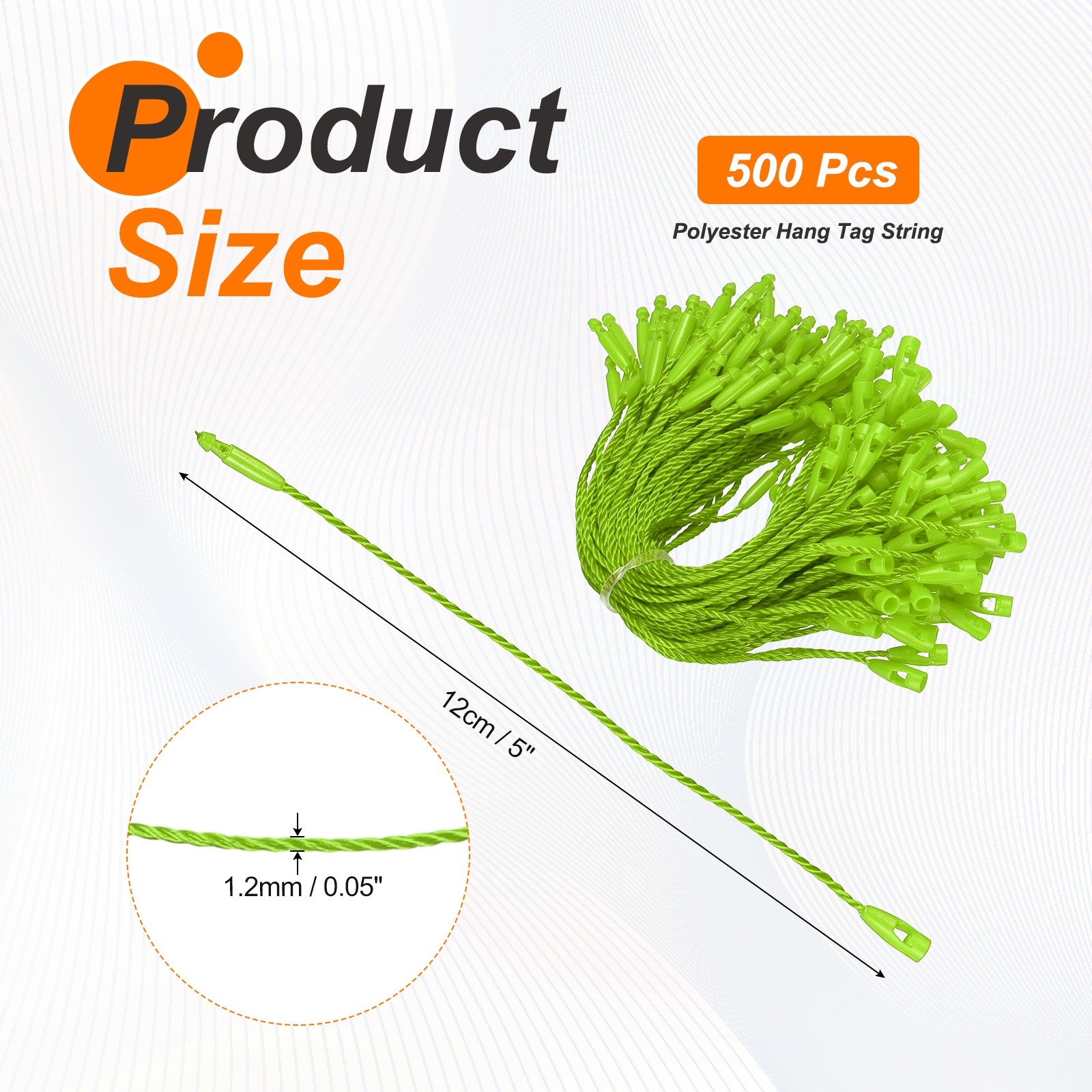 500 Pcs Polyester Hang Tag String 5" Snap Lock Pins Loop Fastener, Bright Green
