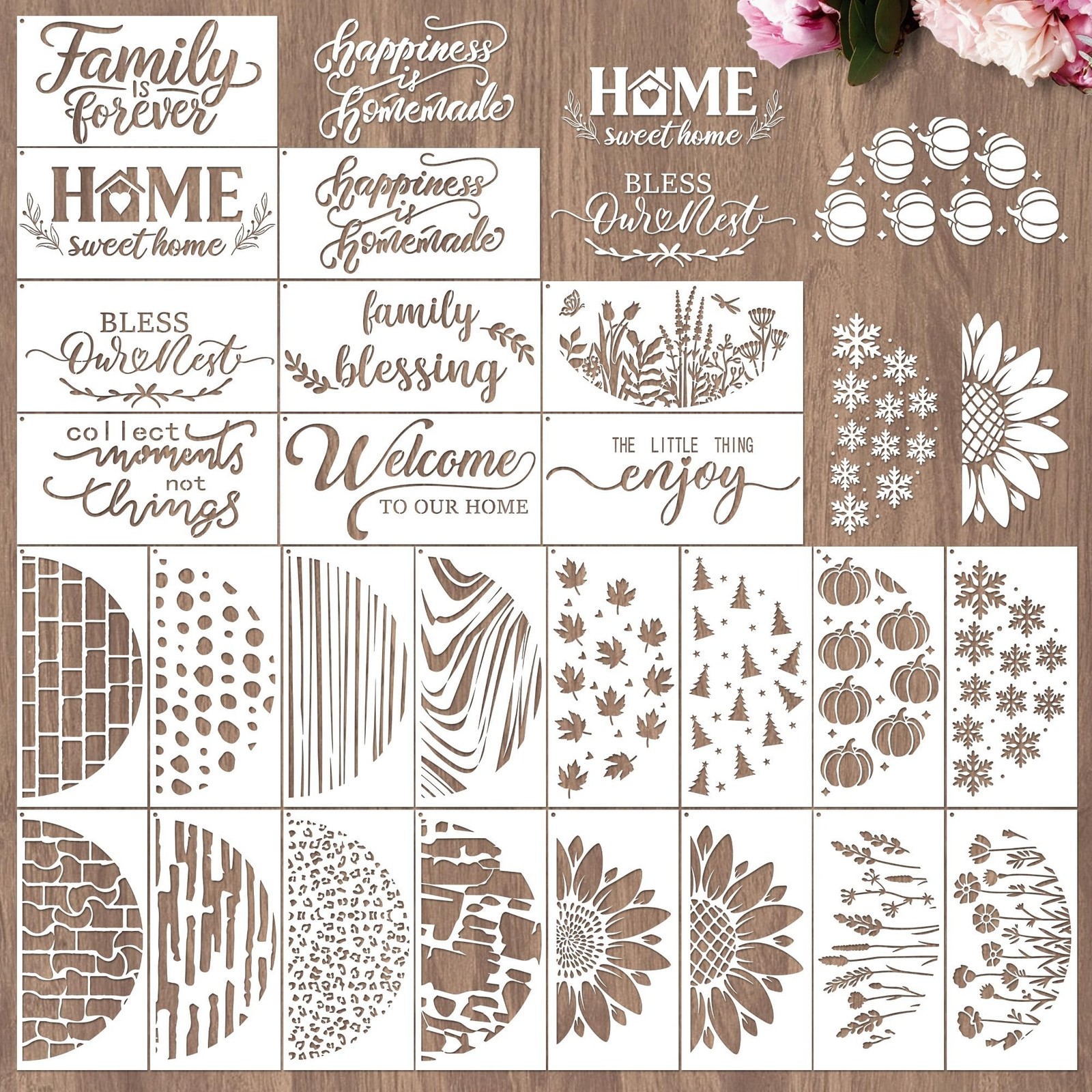 Large Welcome Home Stencils - 25 Pcs Sweet Home Stencils for Painting on Wood...