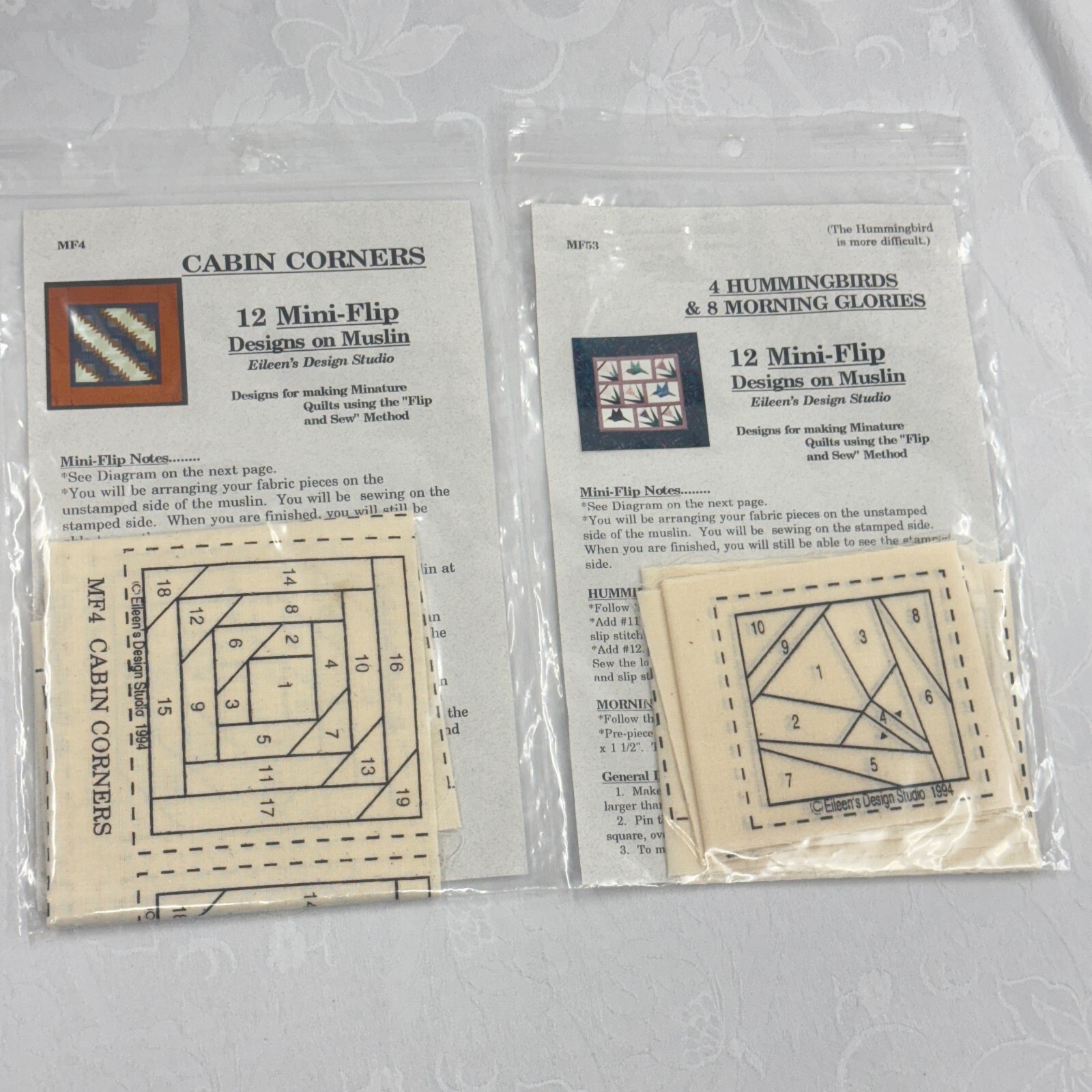 2 Eileen's Design Studio Mini-Flip Designs on Muslin: Hummingbirds Cabin Corners