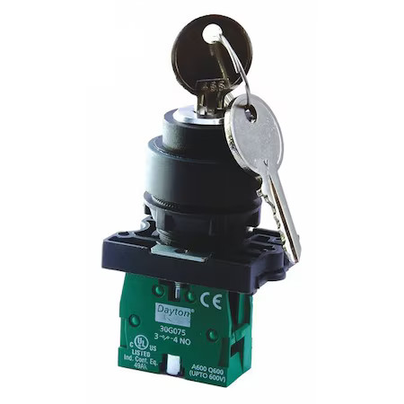 Dayton 30G270 Selectorswitch, Keyed, Non-Illum, 2Pos, 22Mm