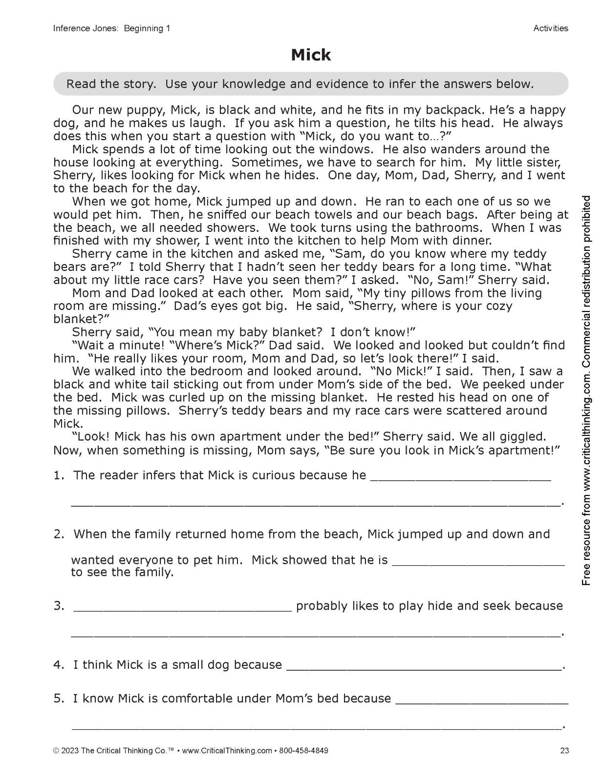 Inference Jones Beginning 1 Reading Comprehension Workbook Grades 1st 2nd