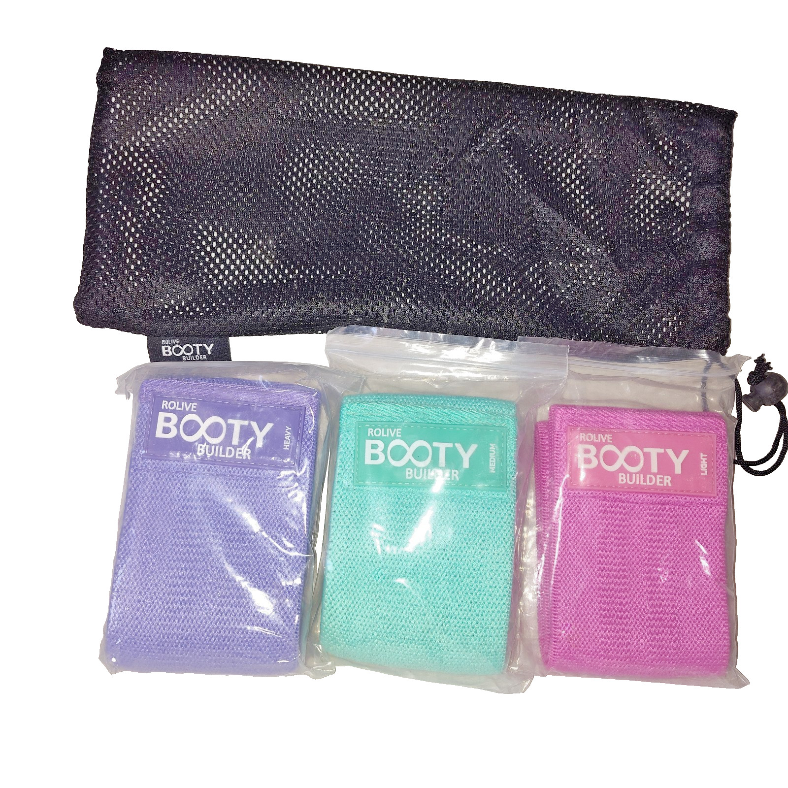 Rolive Booty Builder Resistance Bands Set of 3 – Heavy Medium Light w/ Carry Bag
