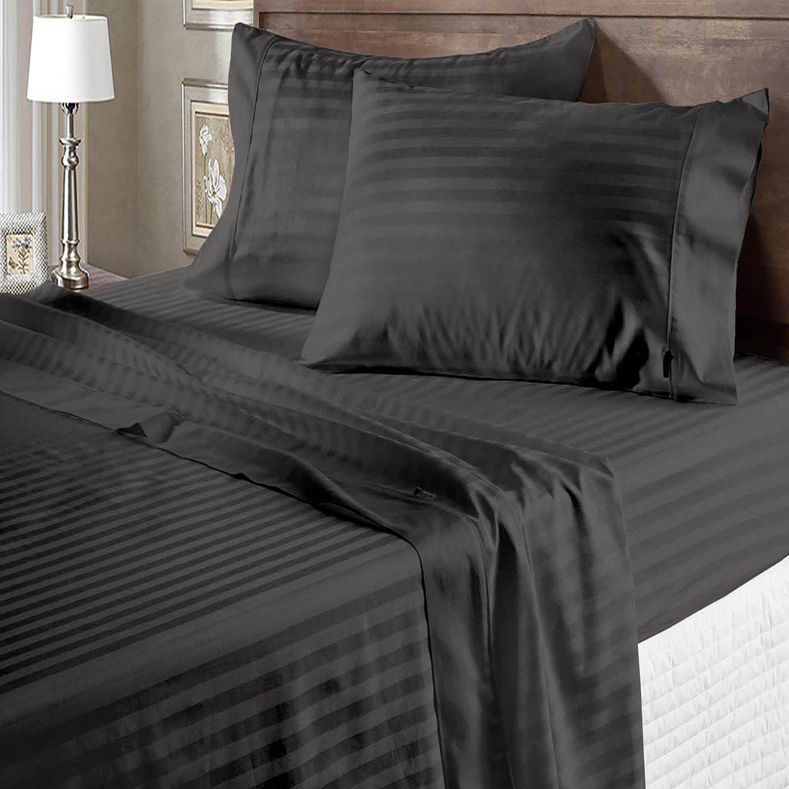 Extra Deep Pocket Bed Sheets Egyptian Cotton Gray Stripes Select Item