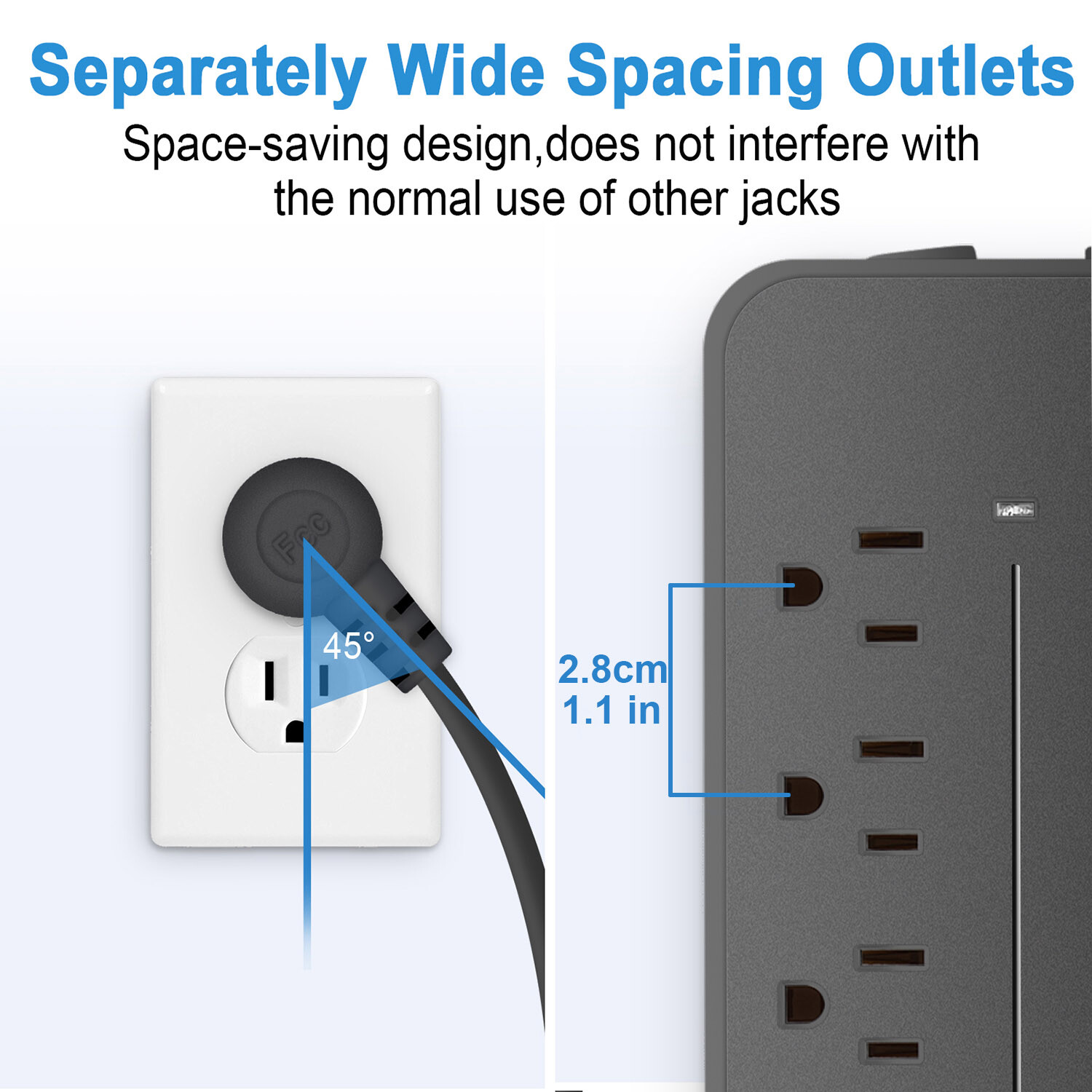 1.15m 8 Way Slots Trailing Socket Mains Power Extension Lead With USB-C 3 USB-A