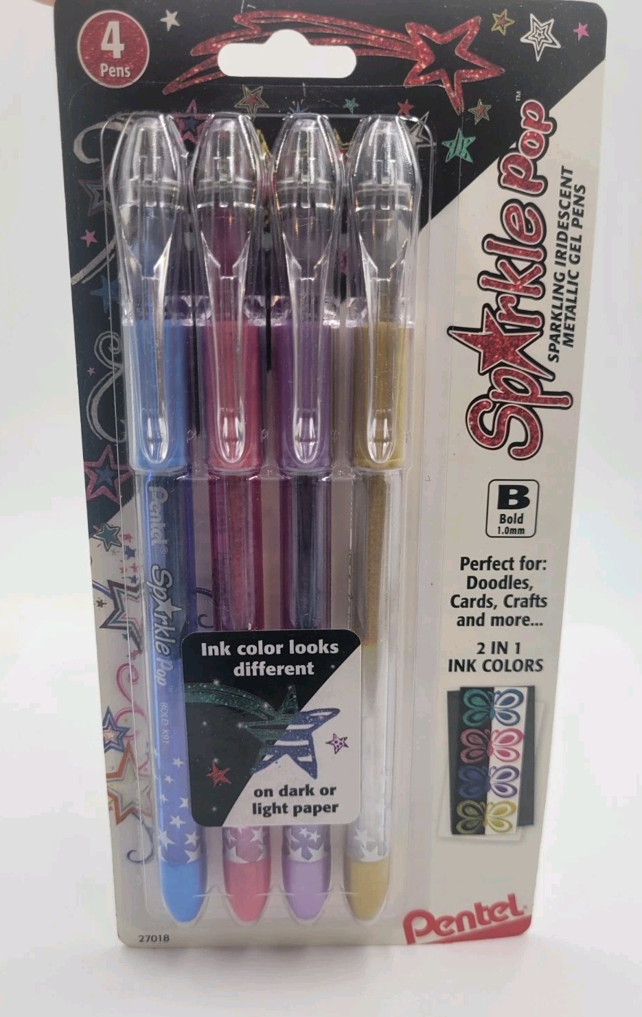 Pentel Sparkle Pop Metallic Gel Pens 1.0mm 4/Pack Blue, Pink, Purple, Gold