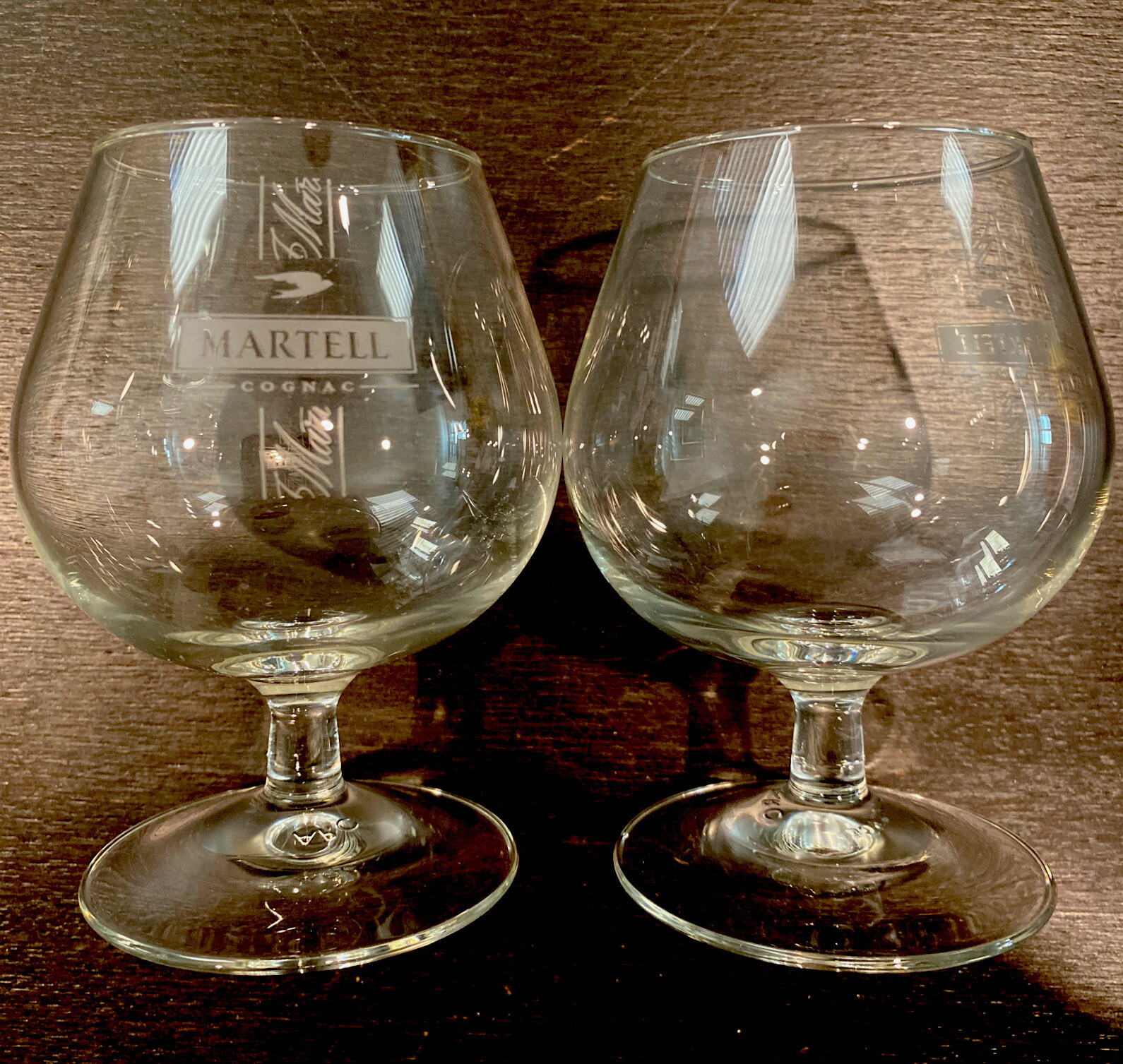 2 - Martell Cognac Clear Glass Snifter Stemmed Glasses 4.5 inches Tall Brand New