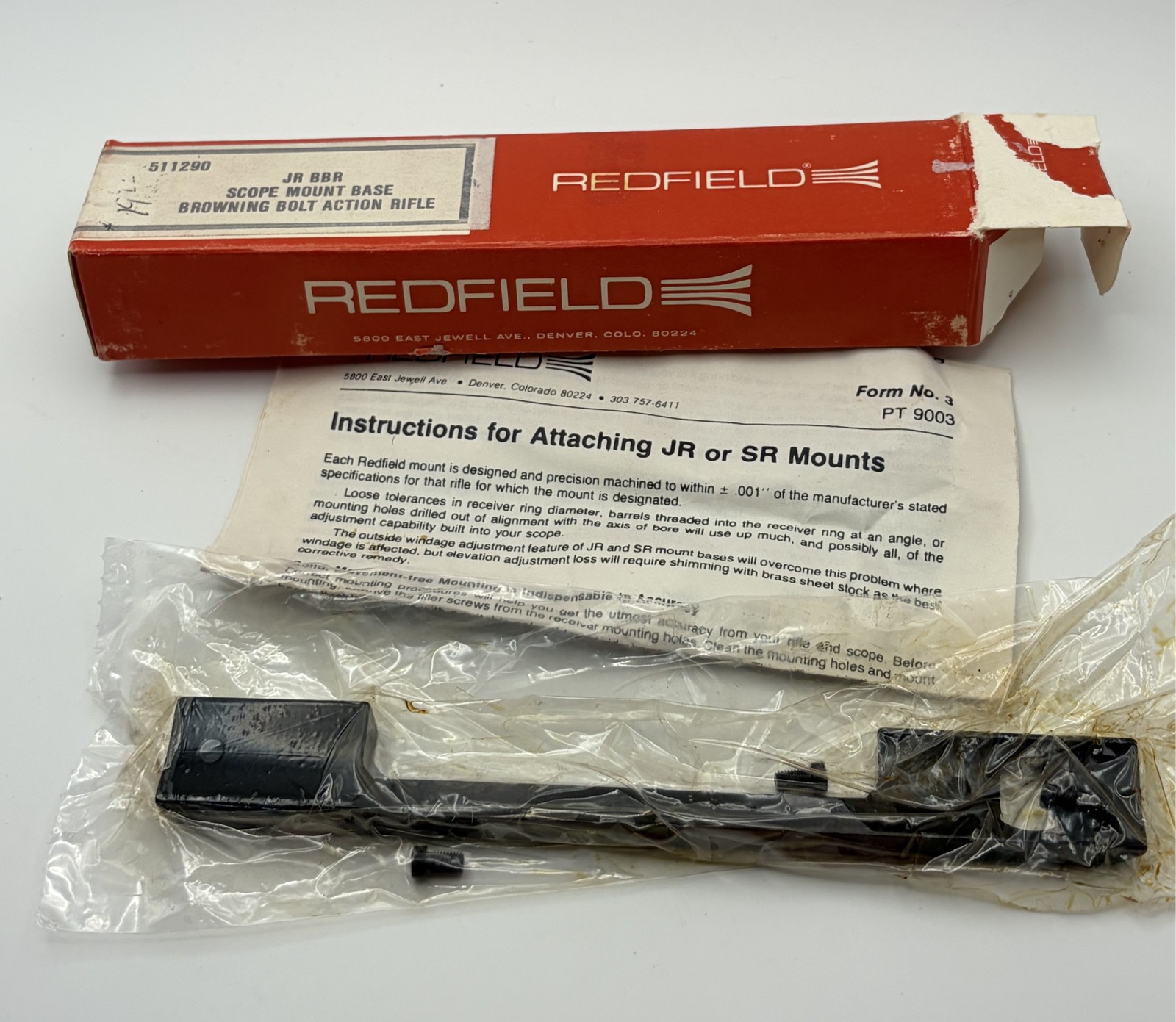 Vintage Redfield 511290 JR BBR Scope Mount Base for Browning Bolt Action Rifle