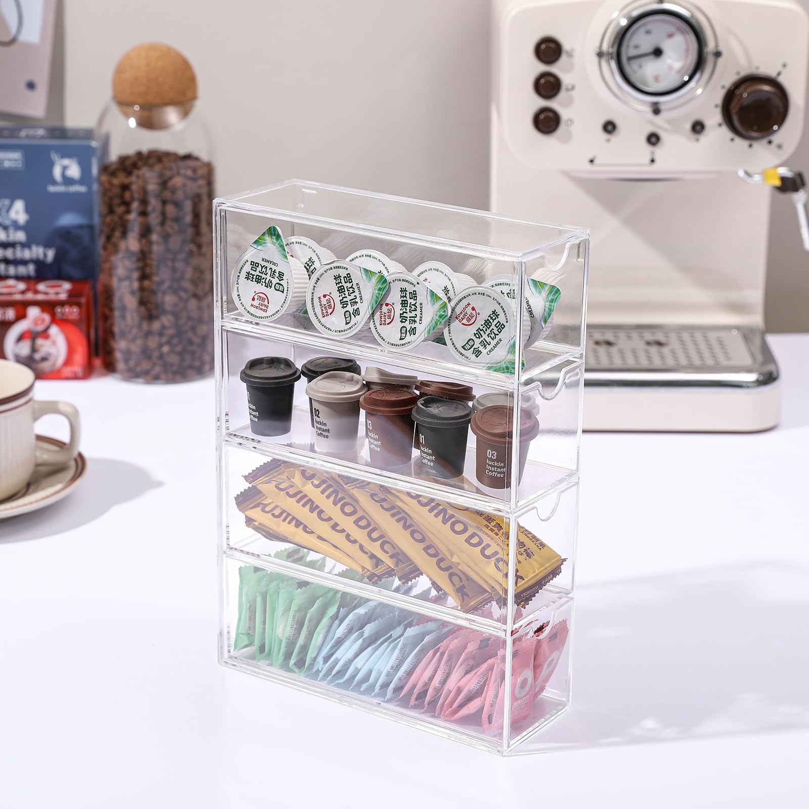 Acrylic Stackable Drawer Organizer with 4 Clear Drawers for Bathroom & Vanity...