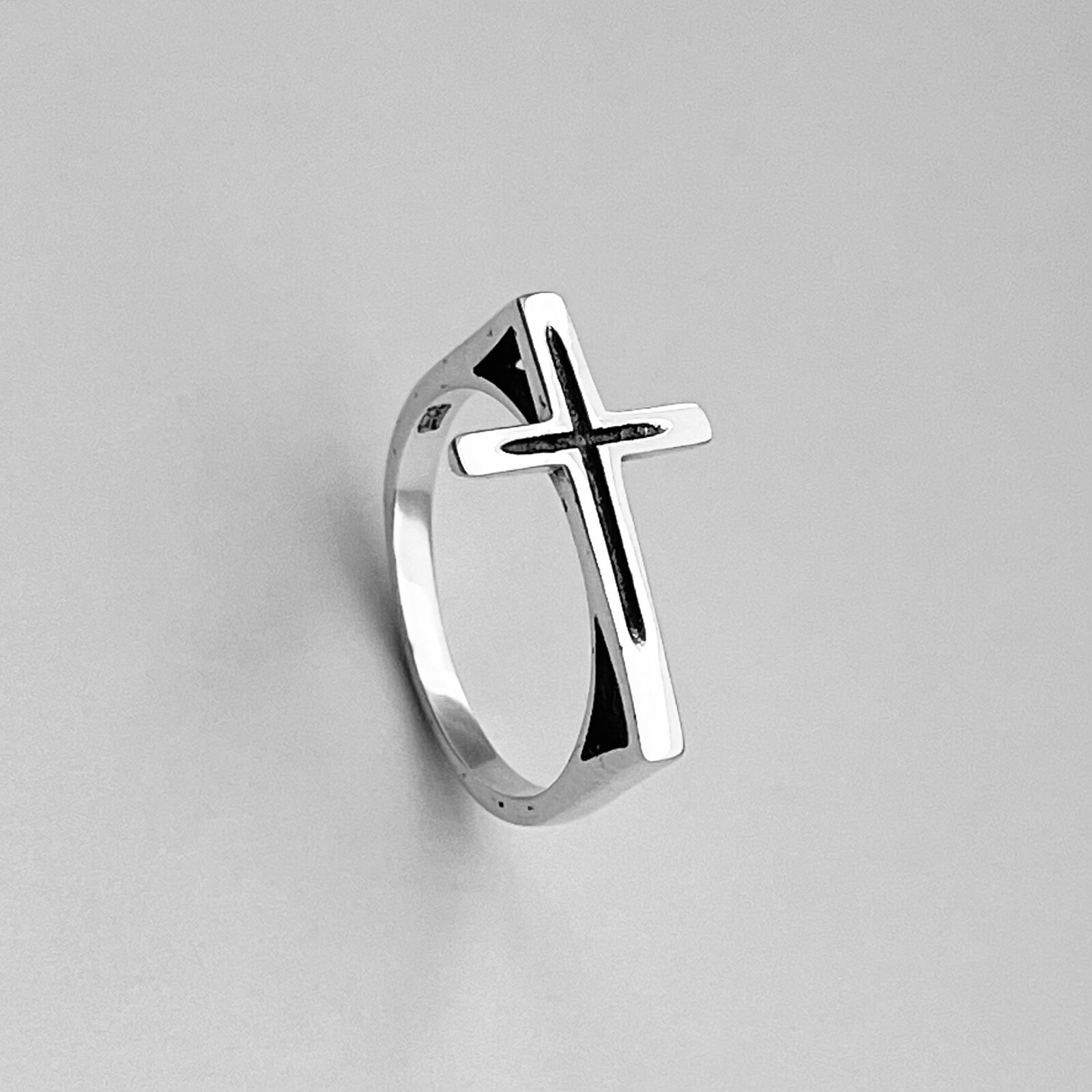 Sterling Silver Unisex Large Sideway Cross Ring, Religious Ring, Silver Rings
