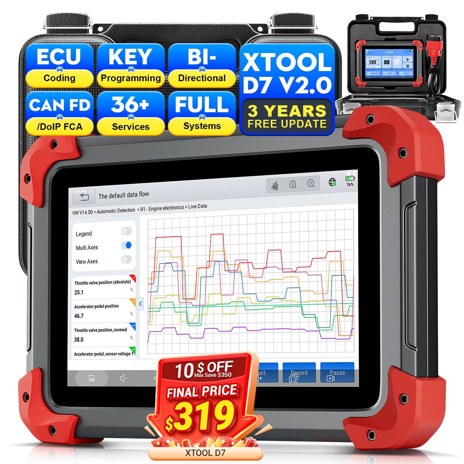 XTOOL D7 V2.0 Bidirectional OBD2 Scanner Diagnostic Key Programmer 36+Services