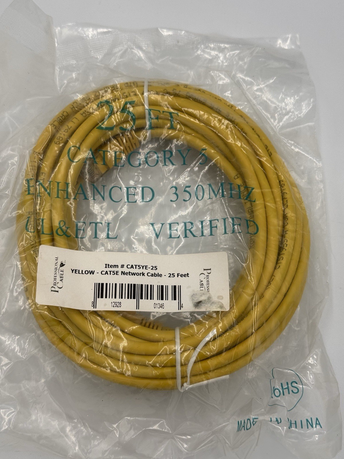 Professional Cable Yellow Cat5e Network Cable (Item# CAT5YE-25) 25 Ft Long