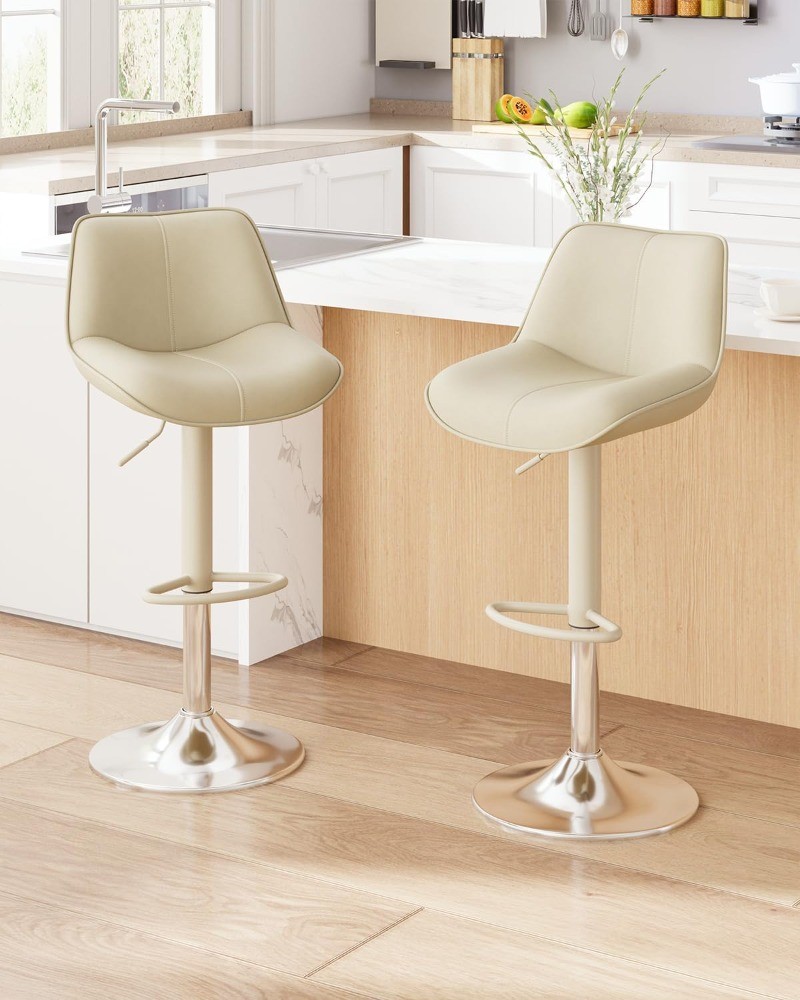 2 Set Adjustable Swivel Faux Leather Barstools 26-34 Inch with Footrests
