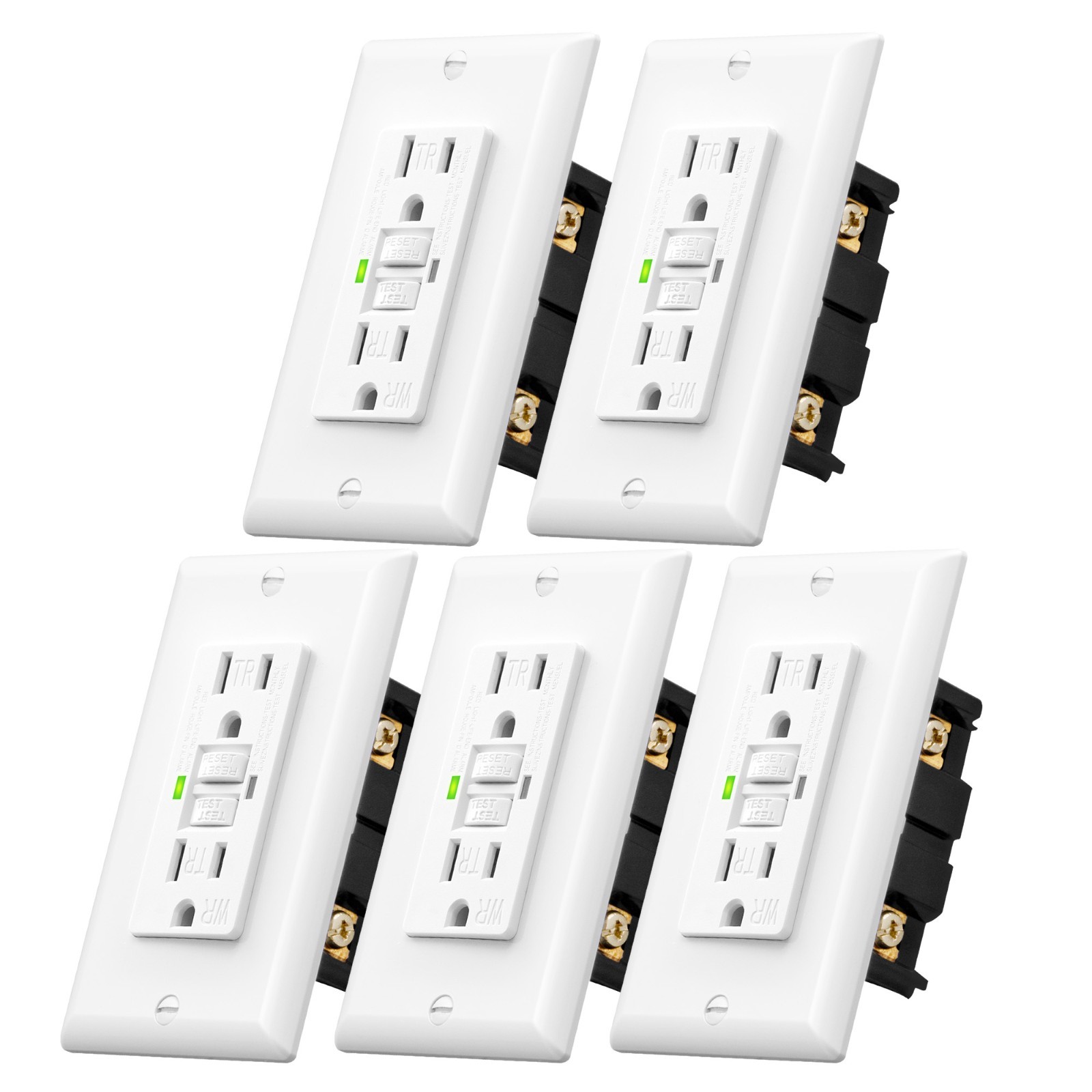 DEWENWILS 5PK 20A GFCI Outlet Weather Resistant TR Self-Test LED UL White