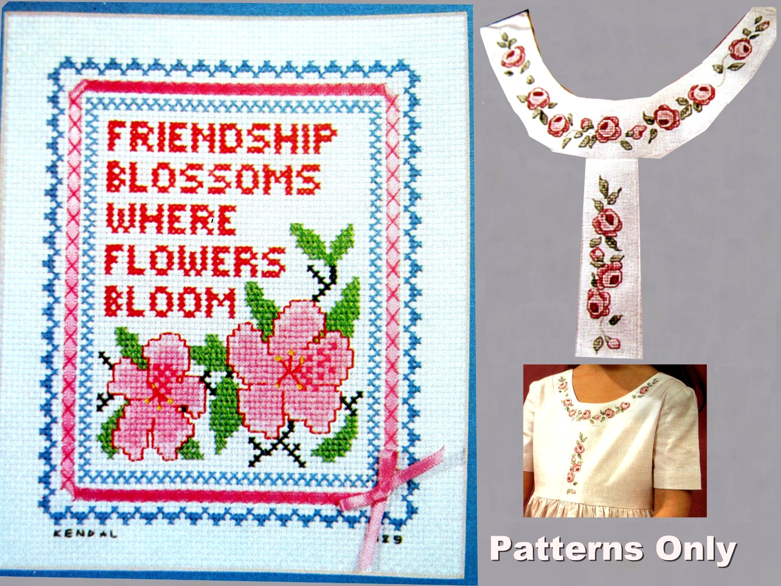Friendship Blossoms Where Flowers Bloom Tea Roses Design CROSS STITCH PATTERN