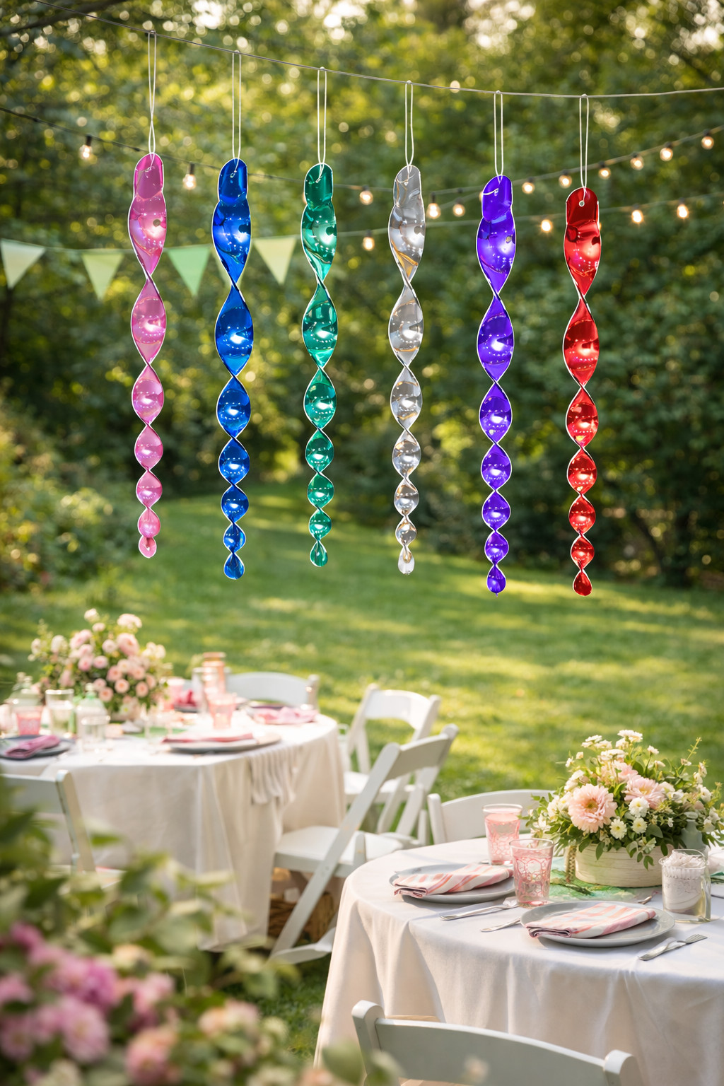 6 Twisting Garden Spinner Rods Reflective Bird Repellent Wind  Decorations 19"