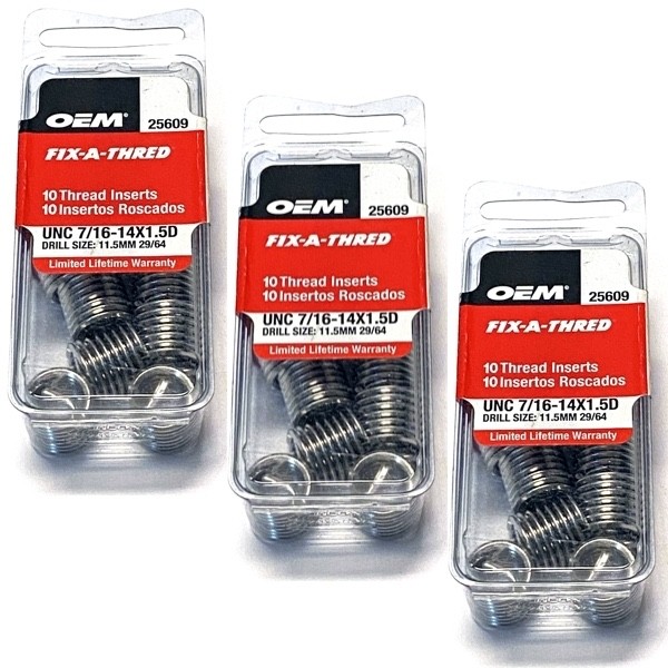 Lot of 30 - Fix-A-Thred 7/16-14 x 1.5D Thread Inserts - 25609 (3 Packs of 10 ea)