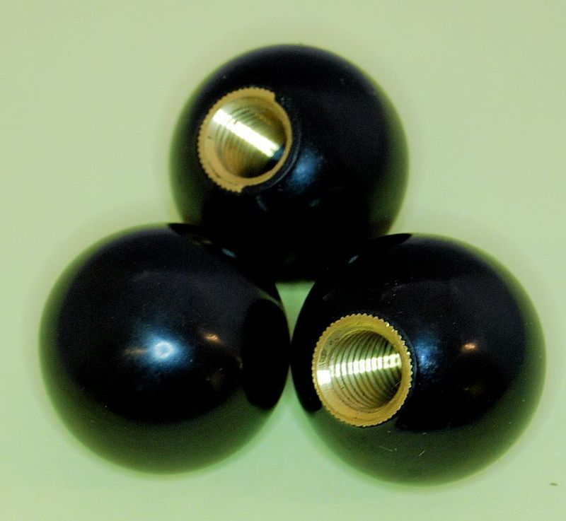 3 x Black Plastic Threaded (brass) Knob 40 mm Dia M12 x 1.75 Thread