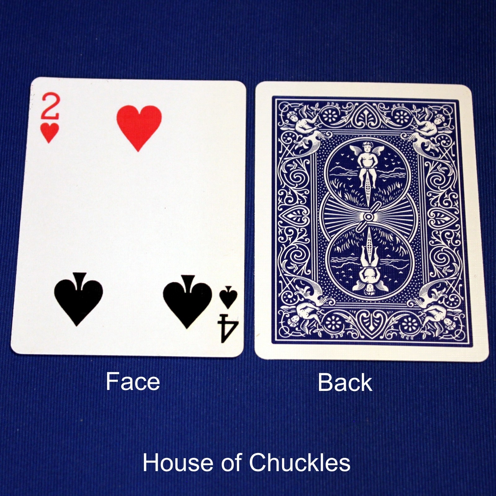2 of Hearts / 4 of Spades - Half Horizontal, Bicycle Printed Gaff Card, Blue