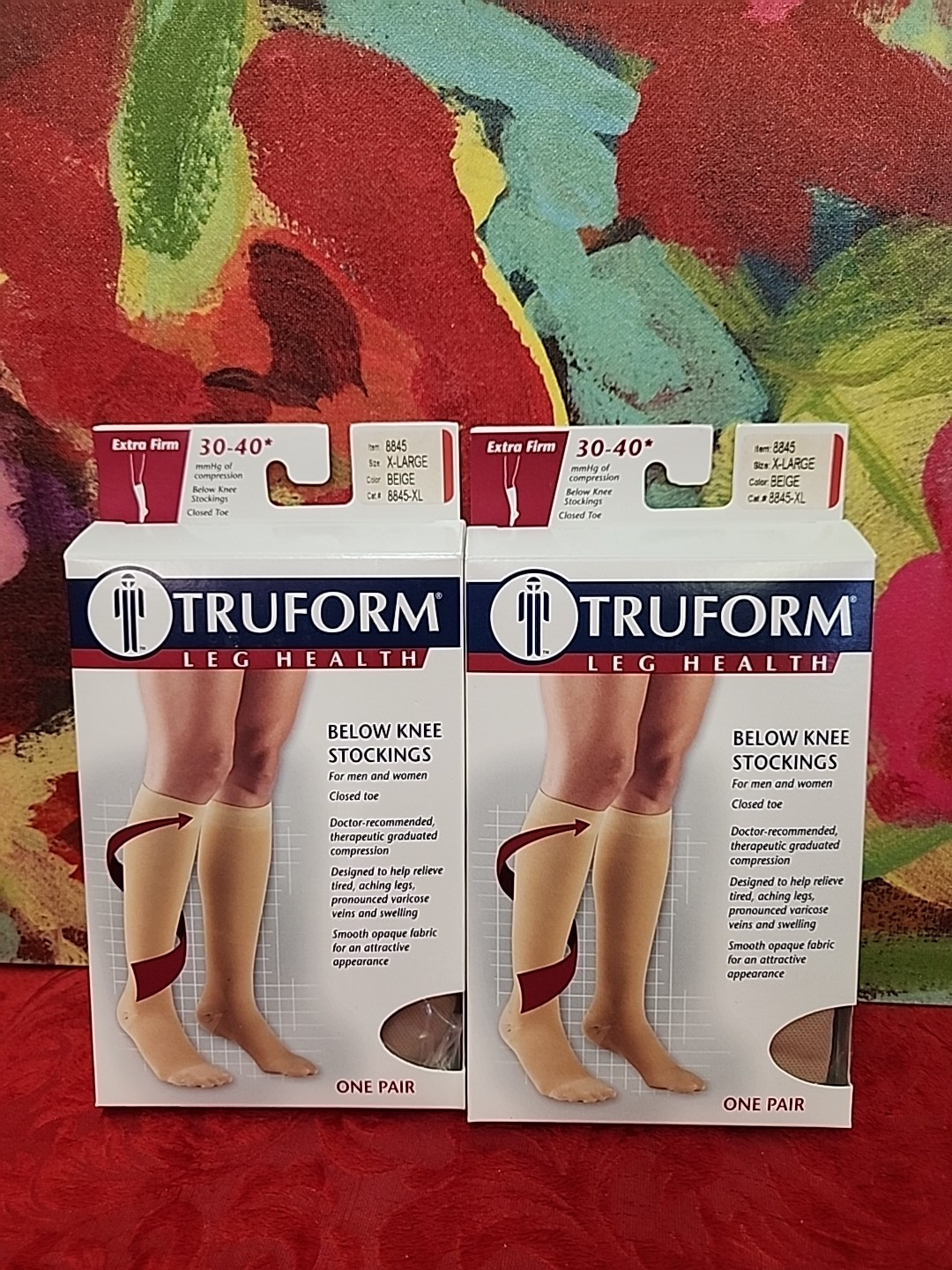TRUFORM Lot 2Pr Below Knee CT 30-40mmHg Stockings Unisex XLarge Beige New In Box
