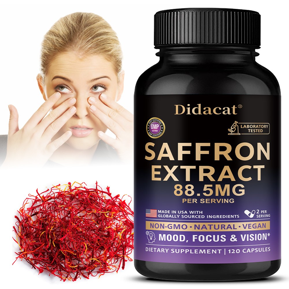 Saffron Supplement Improve Mood Vision Focus Health 120 Pills Gluten Free US