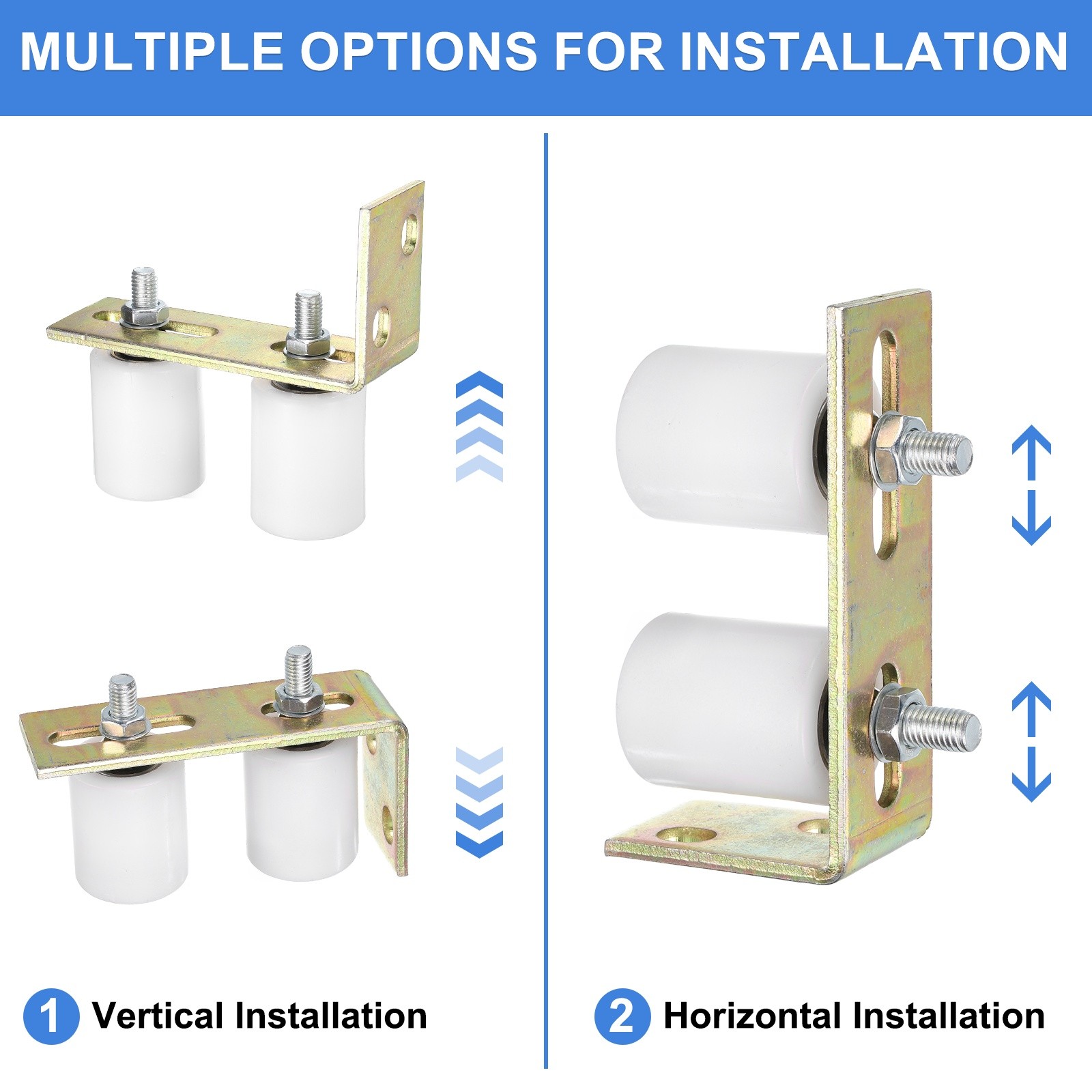 1Set Slide Gate Guide Roller, 2"x2-3/8" Nylon Gate Support & Bracket, White