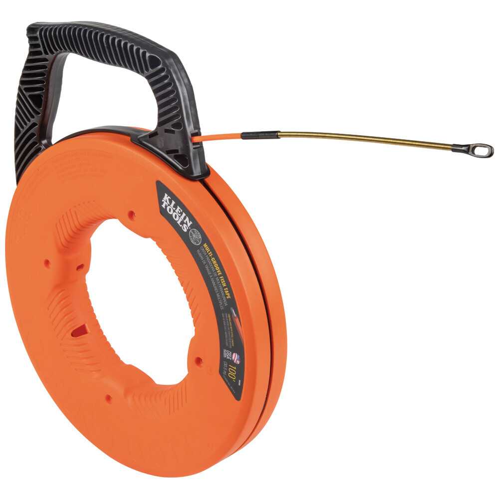 Klein Tools 56380 Multi-Groove Fiberglass Fish Tape w/ Spiral Leader, 100-Foot