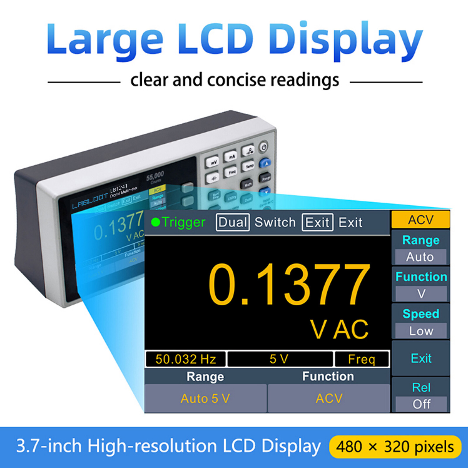 Labloot 4 1/2 Digits LB1241 Bench-type Digital Multimeter 55000 Counts True RMS
