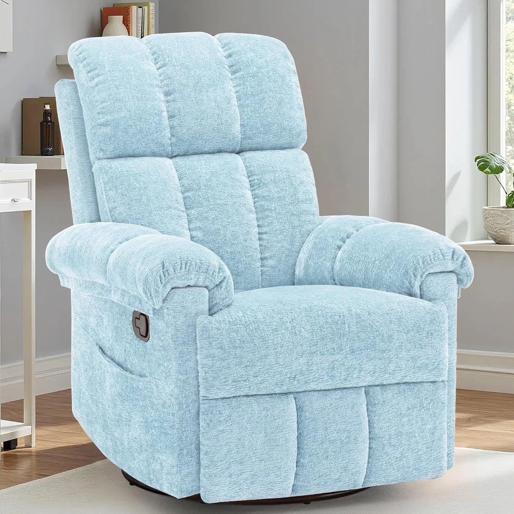 Recliner Chair Swivel Rocker Recliner Chair for Adults Blue