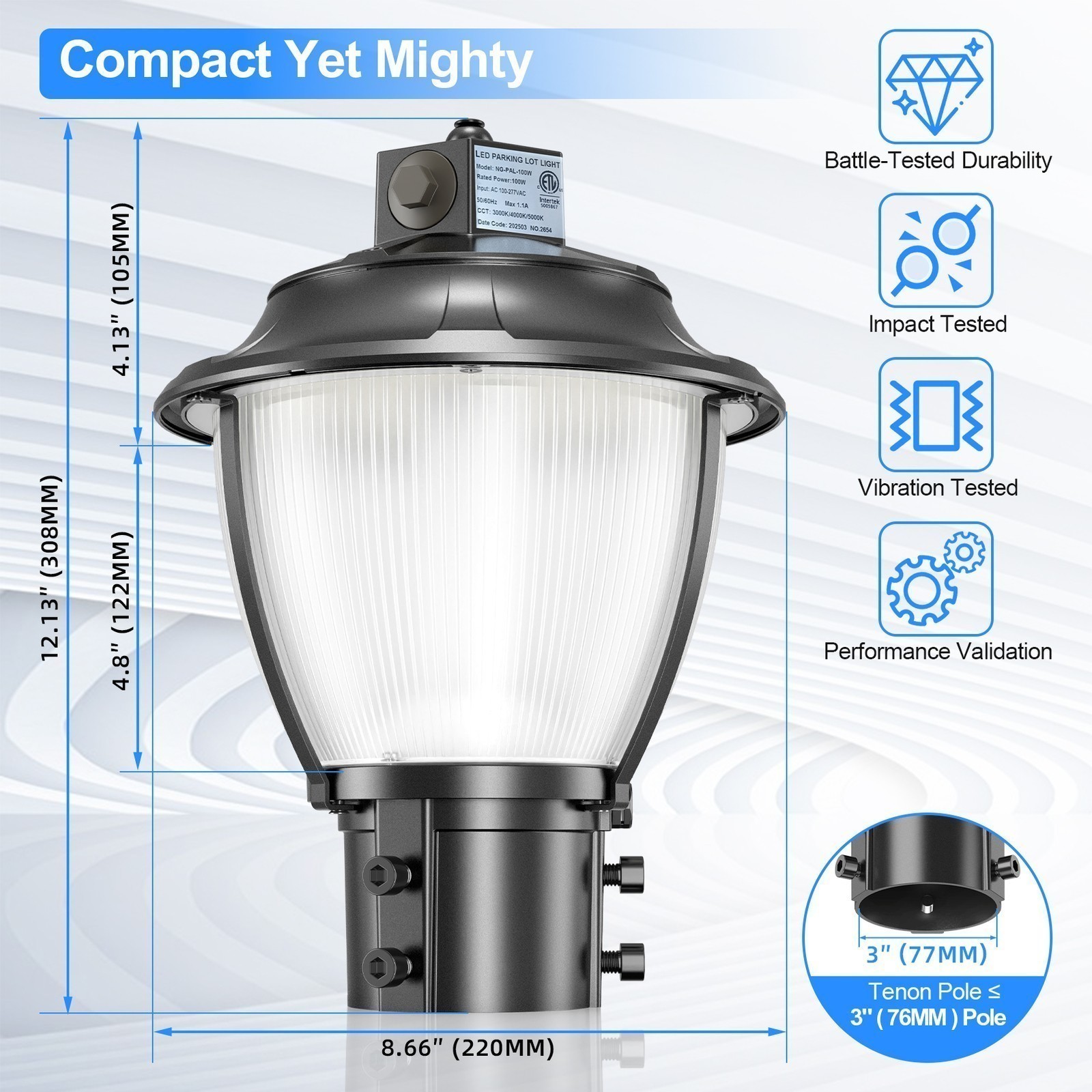 LED Pole Area Light 100W/80W/60W CCT Tunable 3000K 4000K 5000K Outdoor Pole Lamp