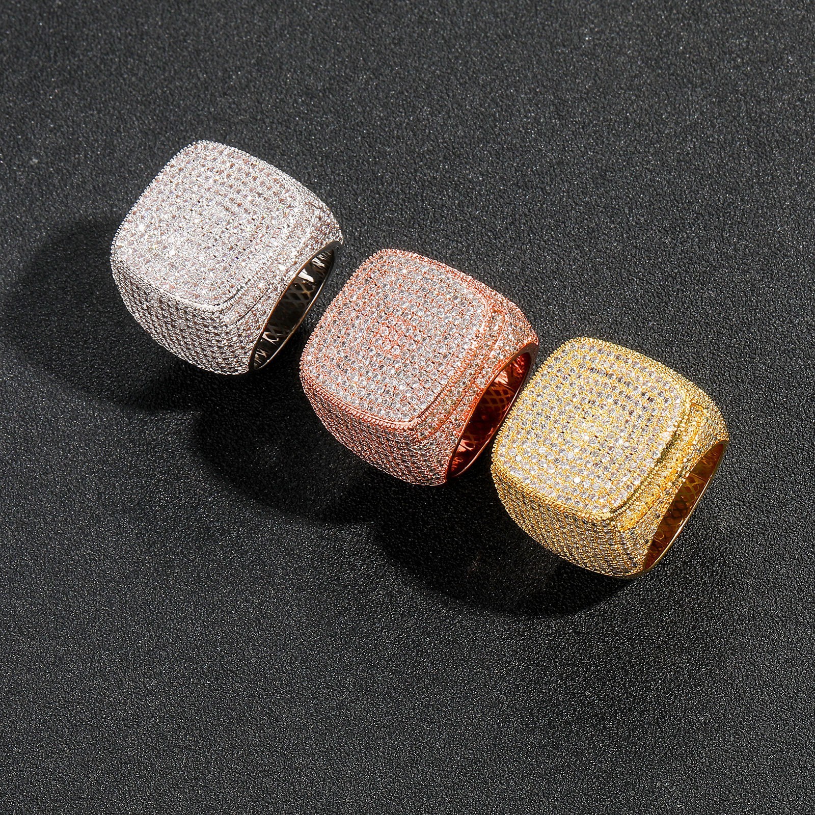 Mens HipHop Big square Rings 18K Gold Plated ICED Out Full 5A+ Cz Pinky Ring