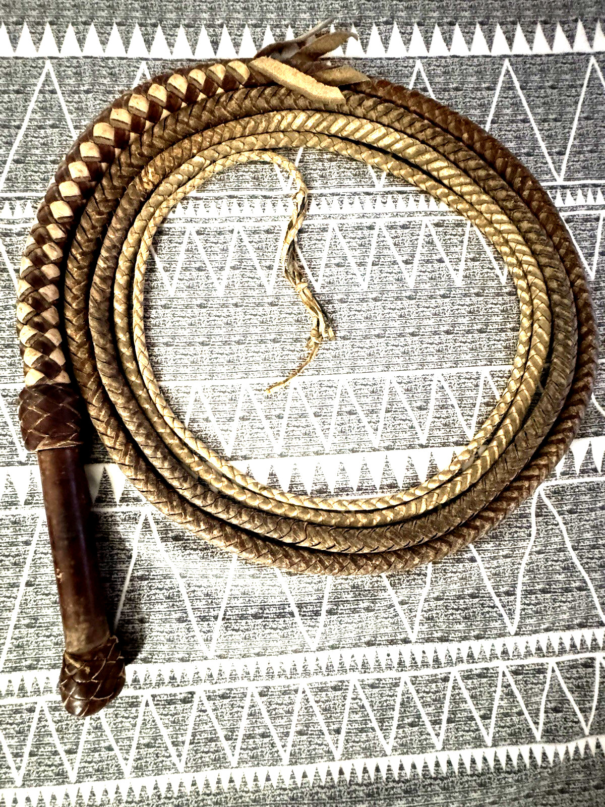 Vintage Bucheimer 16' Braided Two-Tone Leather Swivel Bullwhip Stamped #8018