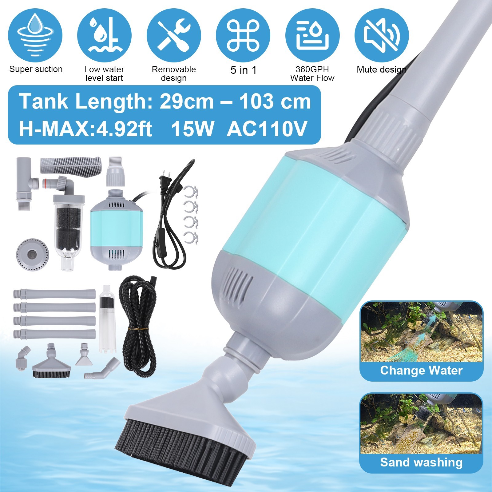 hygger Electric Aquarium Gravel Cleaner Adjustable Automatic Fish Tank Cleaning