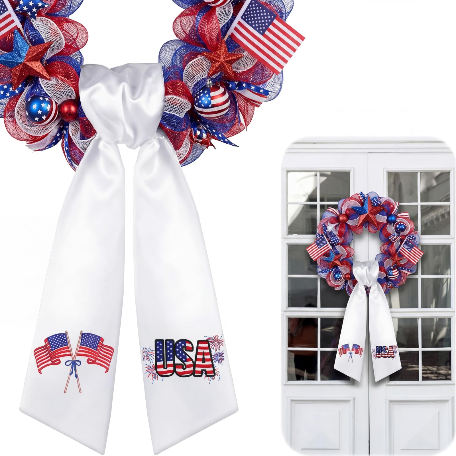 White Satin Sash for Wreaths  Blank Embroidered Ribbon for Home Decor