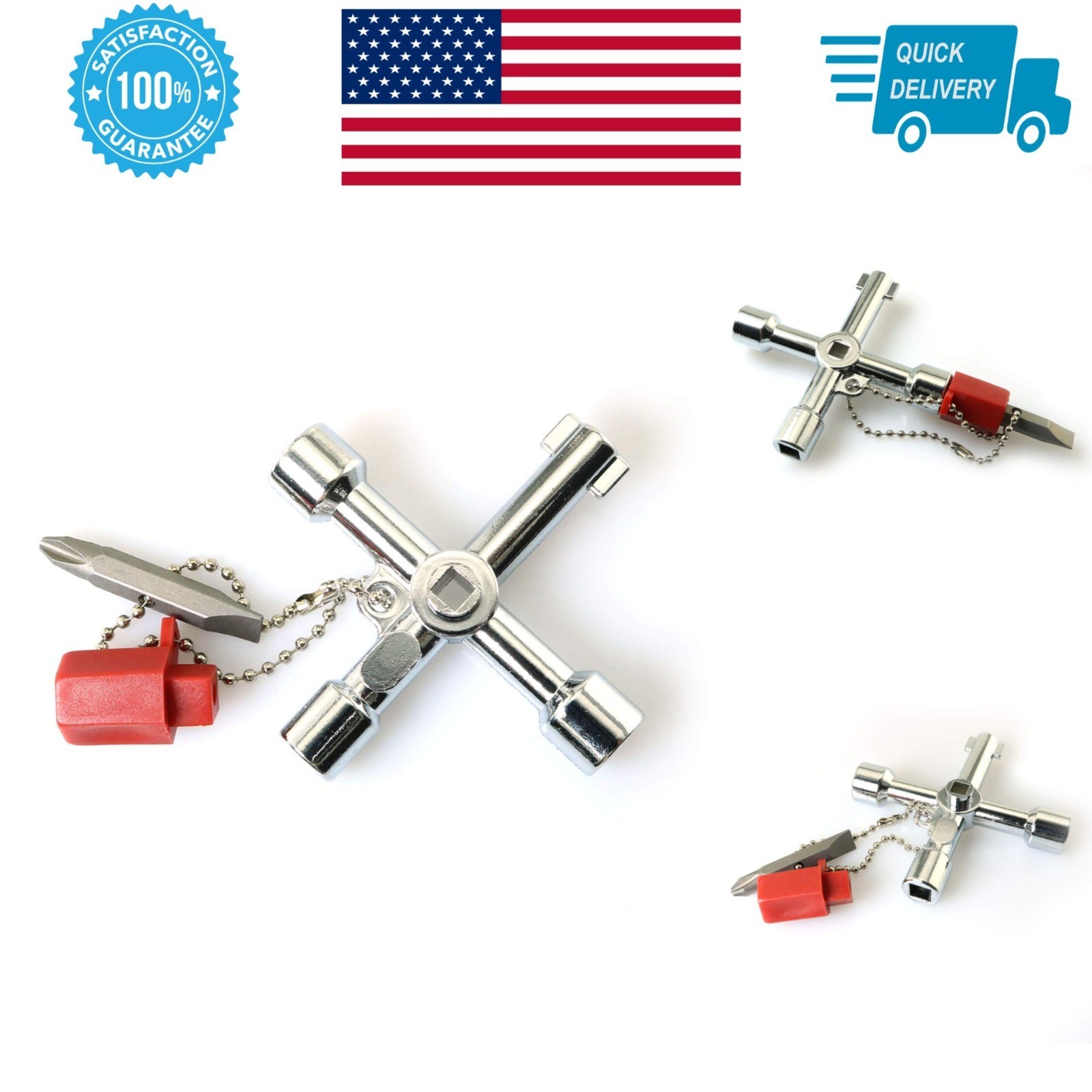 RLECS 4 Way Cross Key Zinc Alloy Multi-Tool for Electricians & Plumbers