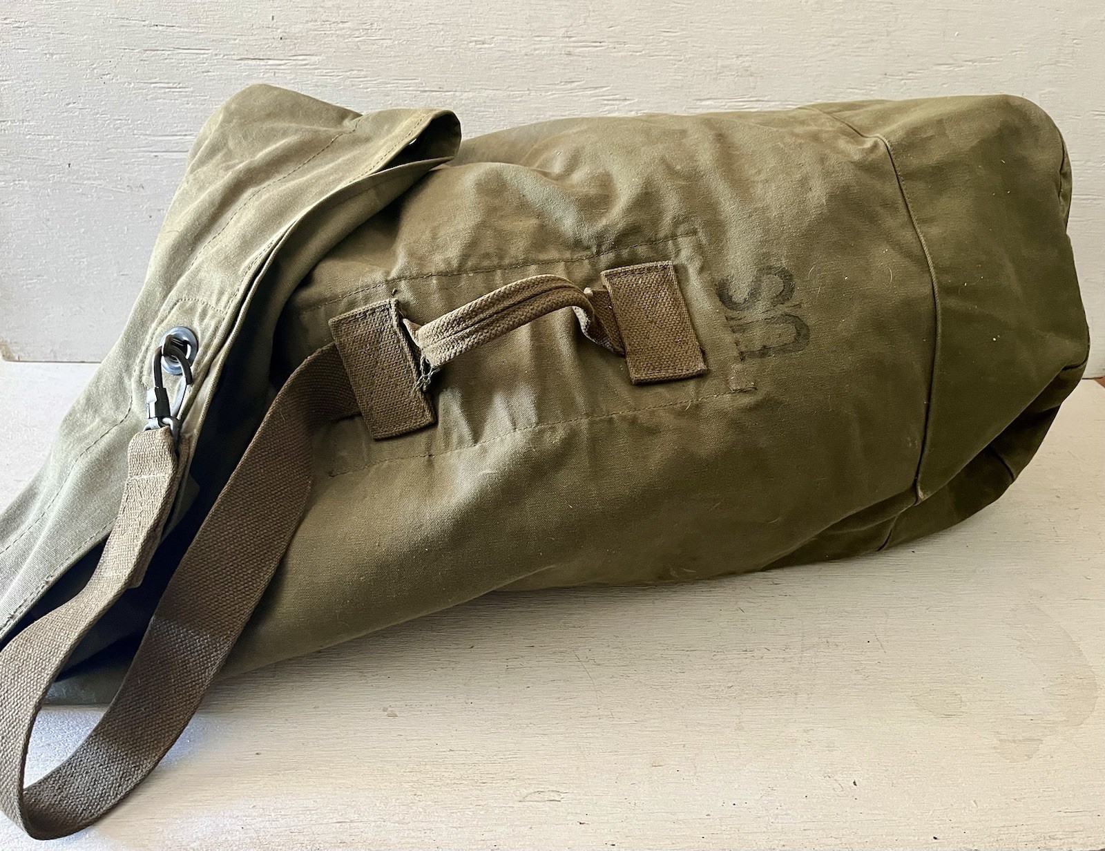 Vintage Army Green Canvas Soldier Duffel Sea Bag US Military Stock# 74-B-54-55