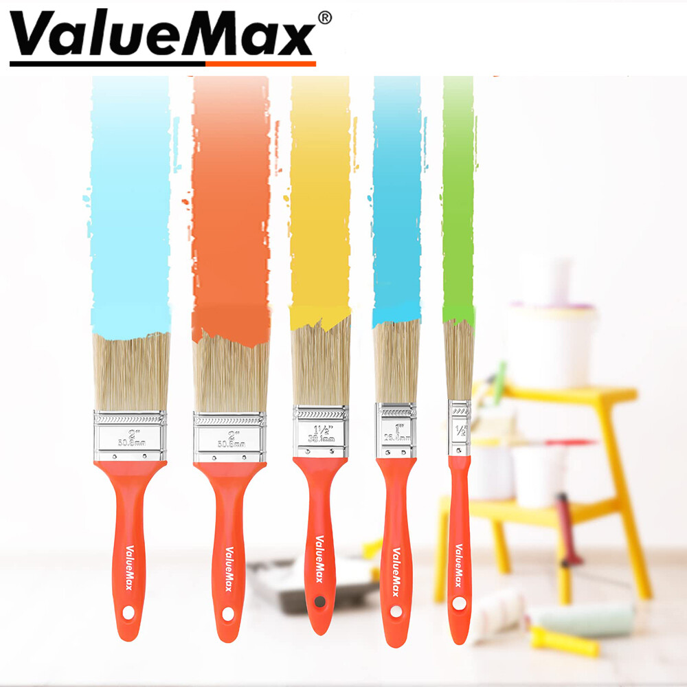 ValueMax 5-Pack Paint Brush Set Wall Brush Flat Small Paintbrushes Set w/4 Sizes