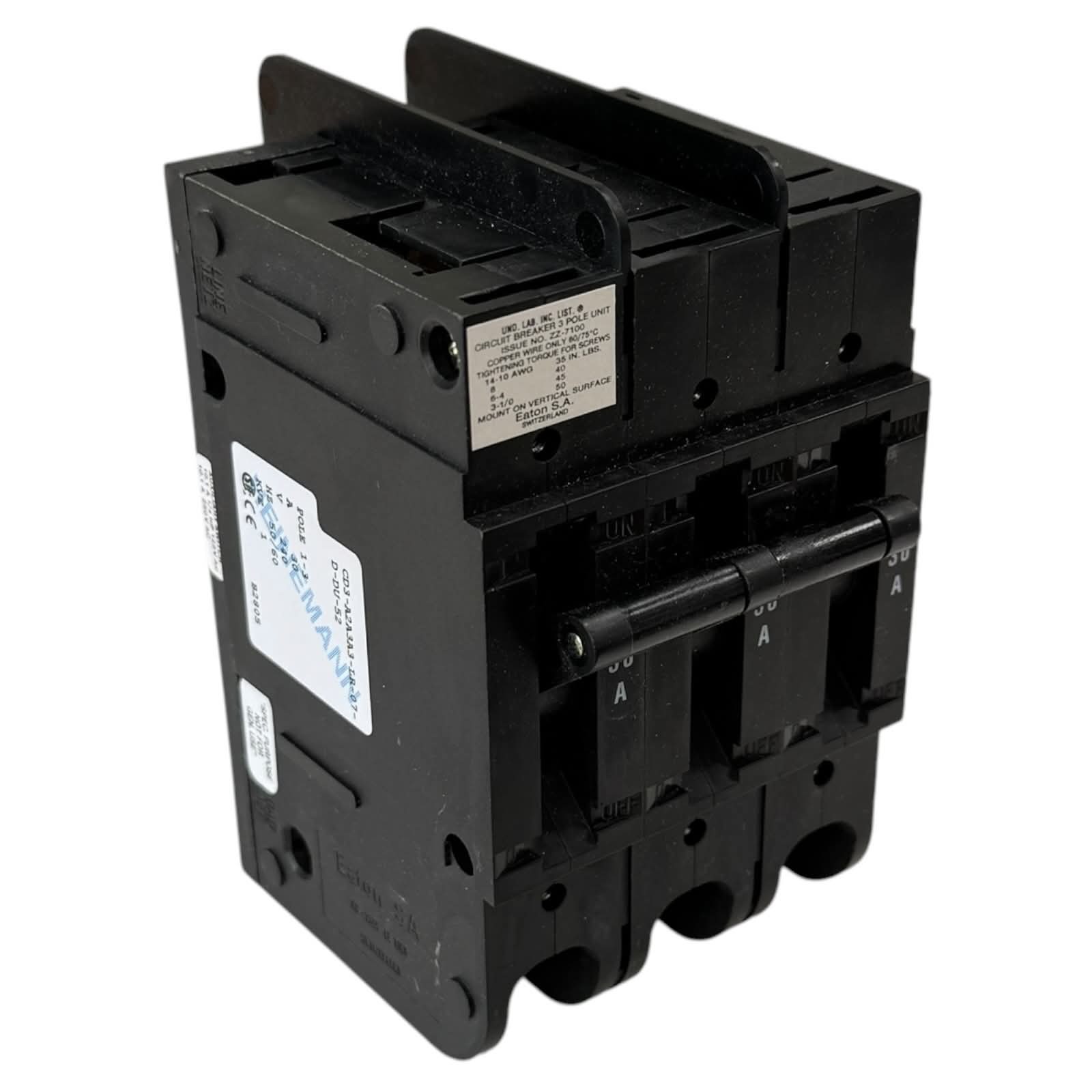 CD3-A2A3A3-LR-07-D-DU-52 Heinemann 3-Pole Hydraulic-Magnetic Circuit Breaker 30A