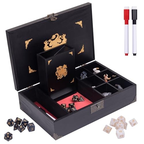 Dice Box with Dice Tower and Rolling Tray, 4 in 1 Dice Holder Storage Case for