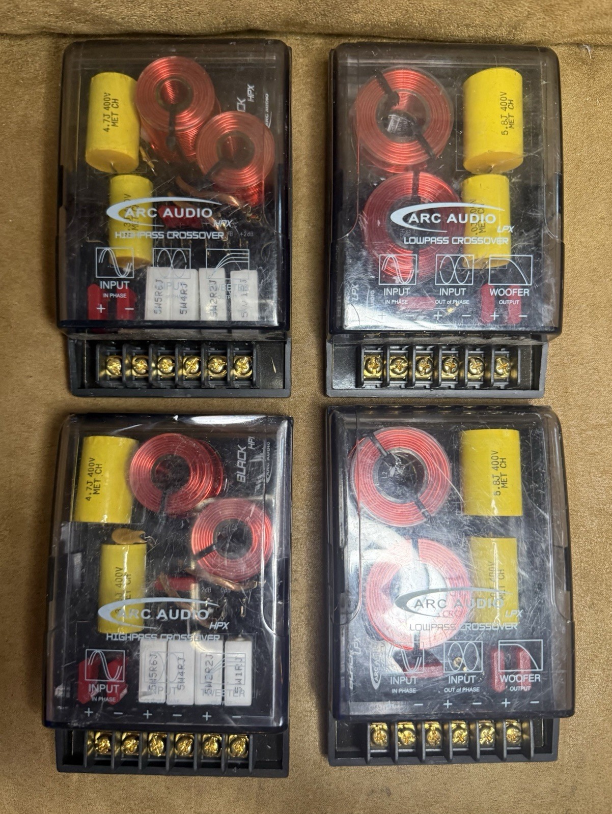 2 PAIRS Of ARC AUDIO BLACK SERIES CROSSOVERS HIGHPASS  AND LOWPASS SET HPX LPX
