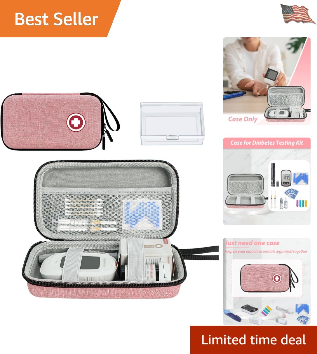 Diabetes Kit Blood Sugar Glucose Monitor Meter Strip Tester Carry Case