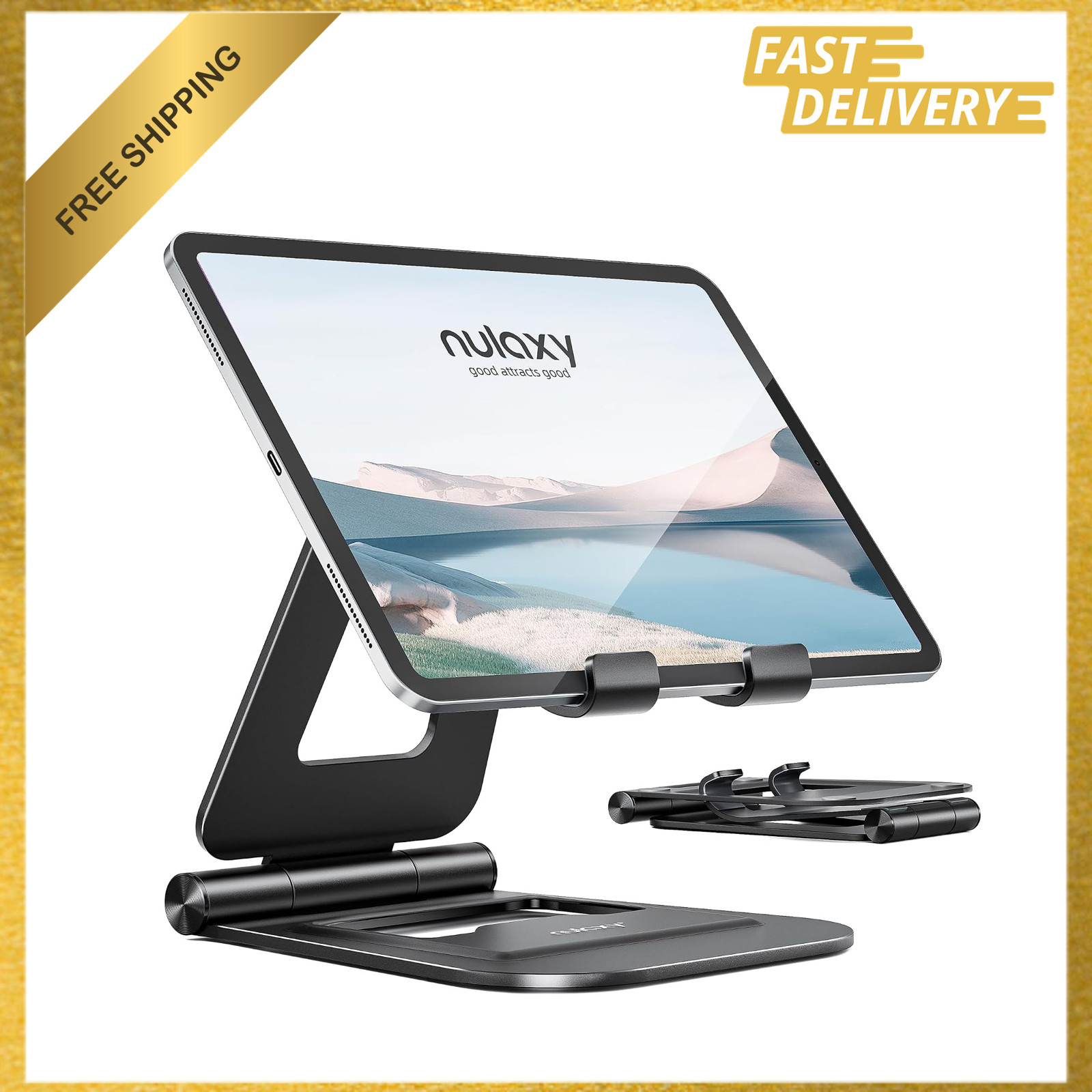 Dual Adjustable Foldable Aluminum Tablet Stand, Portable Desktop Holder for
