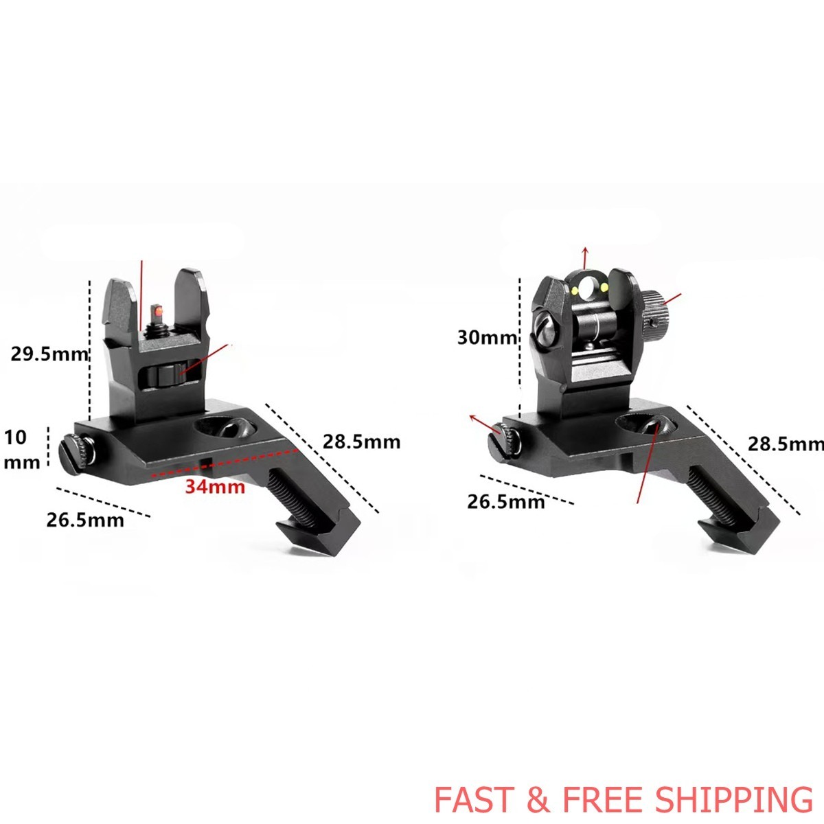 T actical Fiber Optics Iron 45 Degree Sight Offset Flip Up Front and Rear Sight