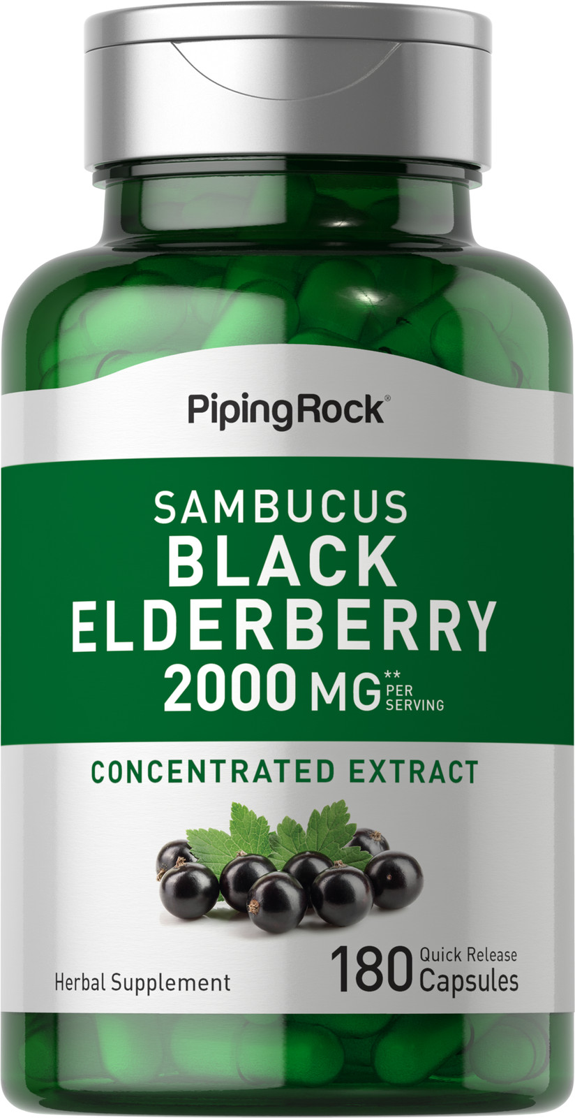 Sambucus Elderberry Capsules | 2000mg | 180 Count | Non-GMO | by Piping Rock