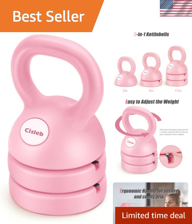 Adjustable 3-in-1 Kettlebell Set: 5-12lbs for Home Gym Workout & Weight Loss