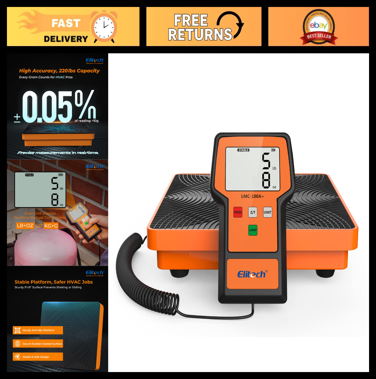 220Lbs Electronic Refrigerant Scale for HVAC - Freon Charging & Recovery with Ca