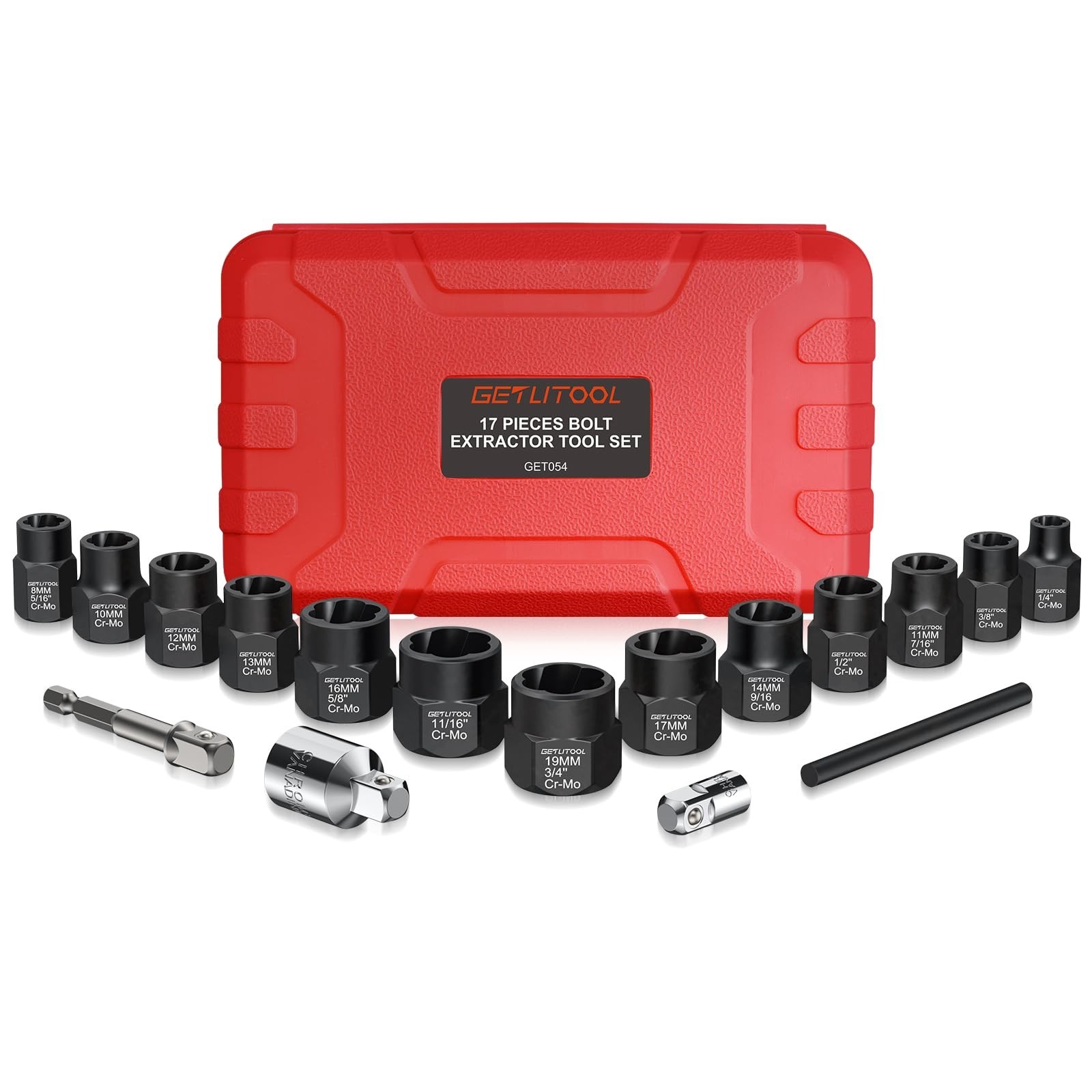 GETLITOOL 17Pcs Impact Bolt Extractor Tool Set, 42CR-MO Impact Bolt & Nut Rem...