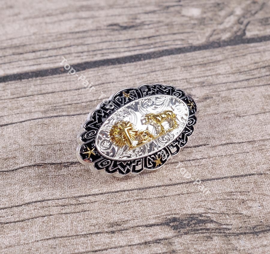 5PCS 50*30mm Western Gold Silver Plated Horse Cross Belt Leathercraft CONCHOS